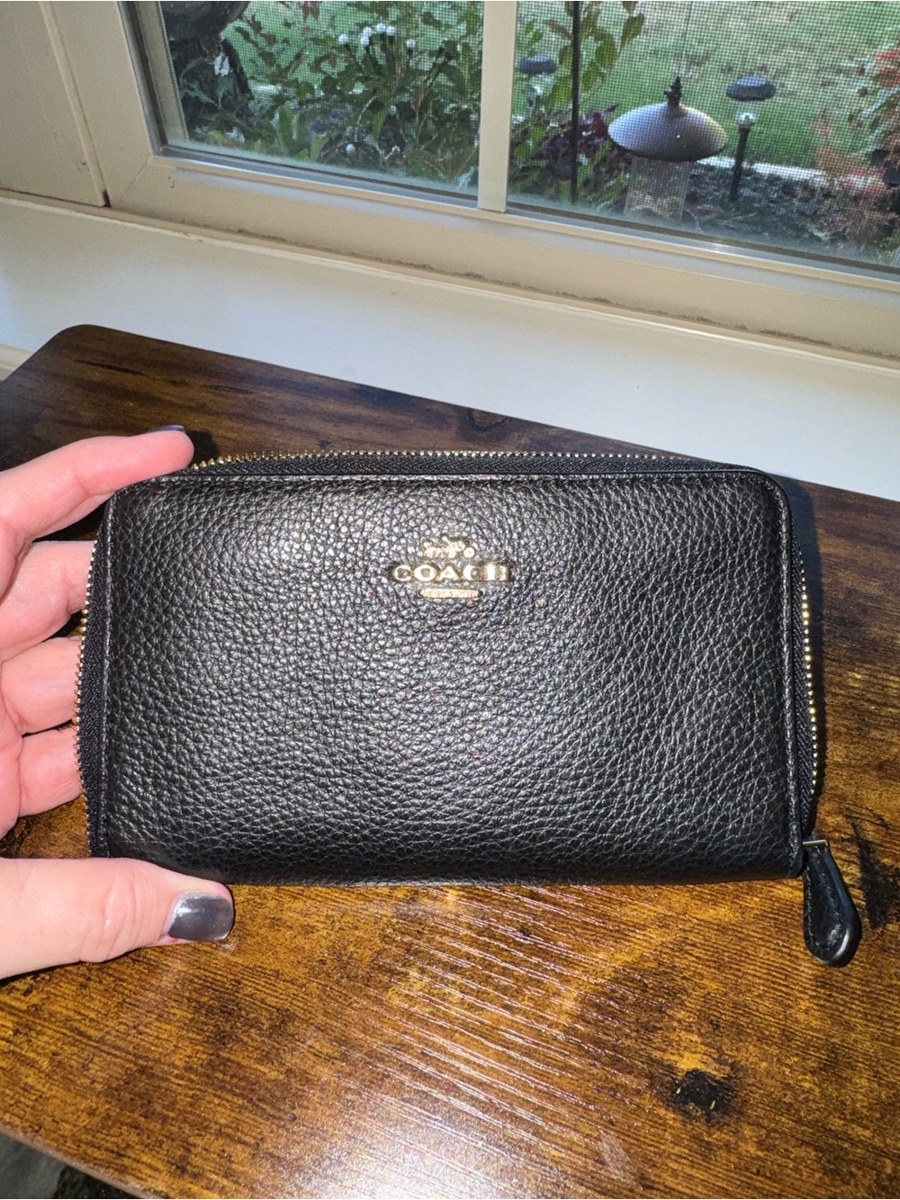 Coach Black Pebbled Leather Medium Zip Around Wallet